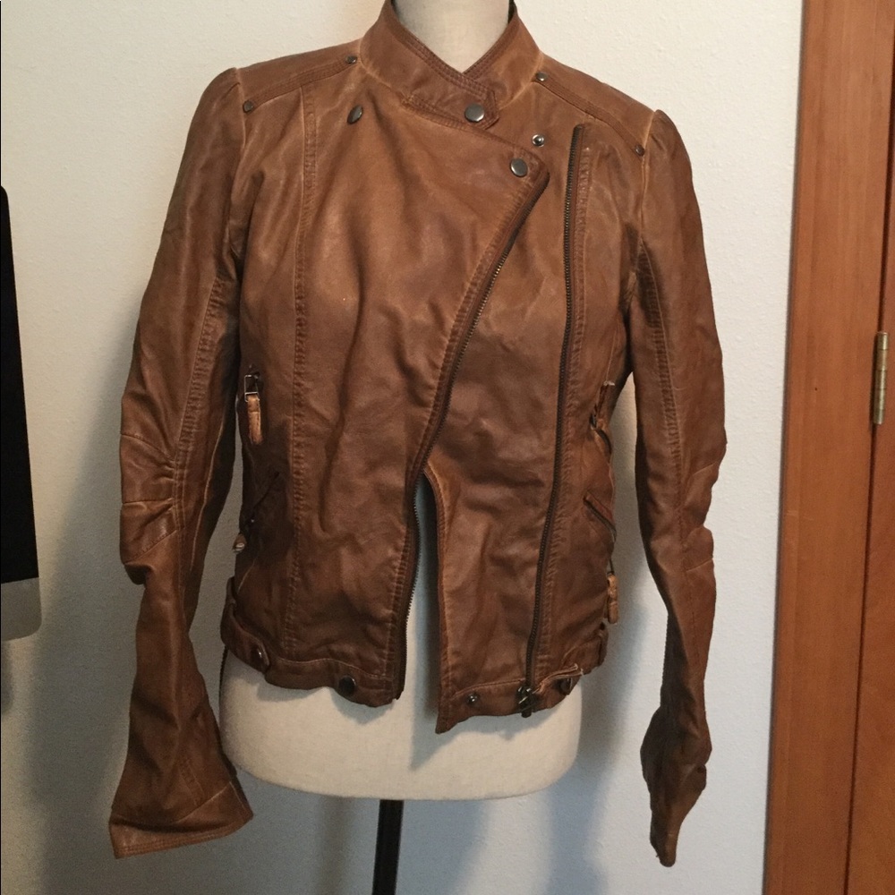 Buckle Blue Pepper brown bomber leather jacket